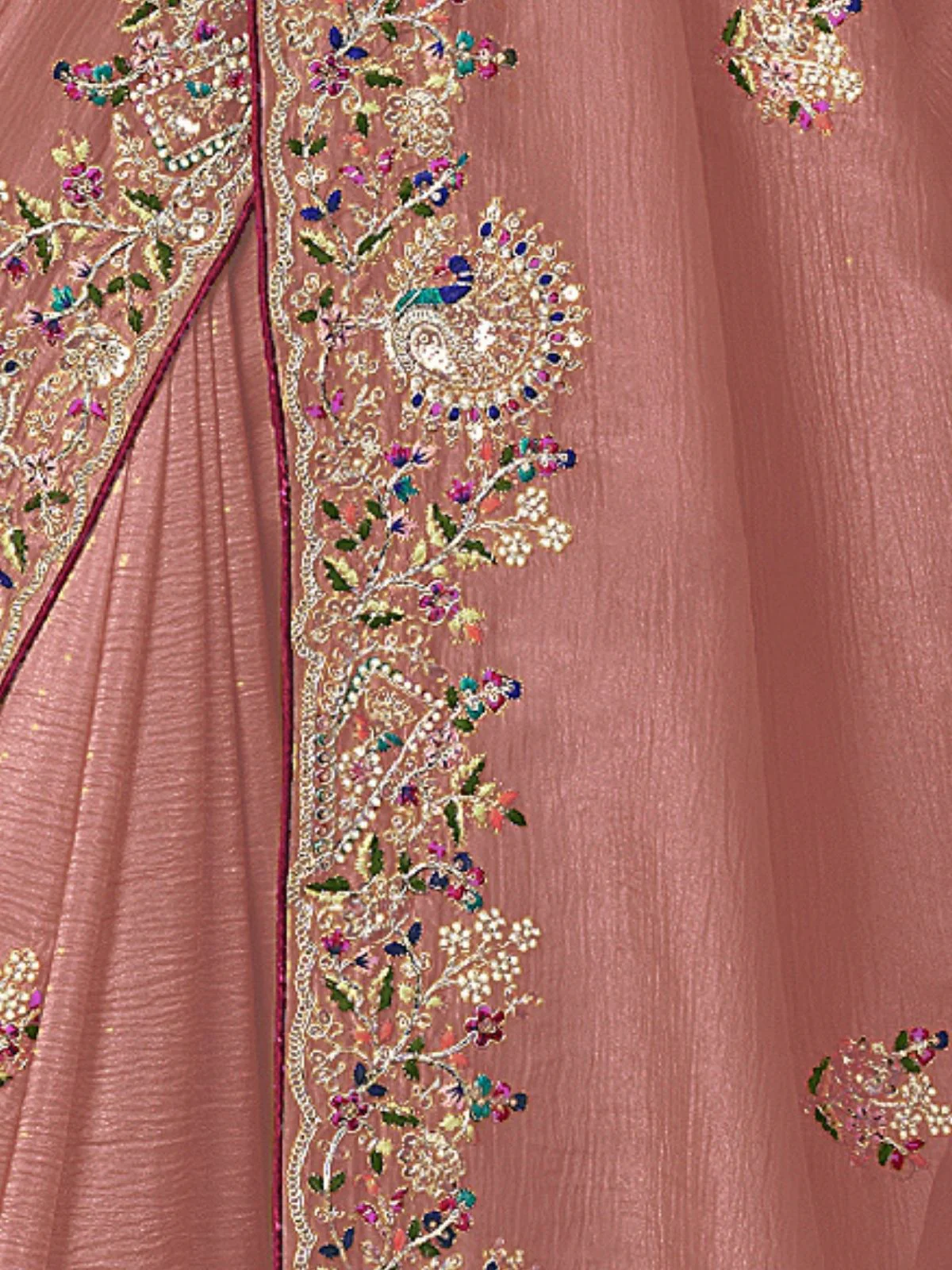 Odette Pink Georgette Embroidered Elegant Saree For Women - Image 4