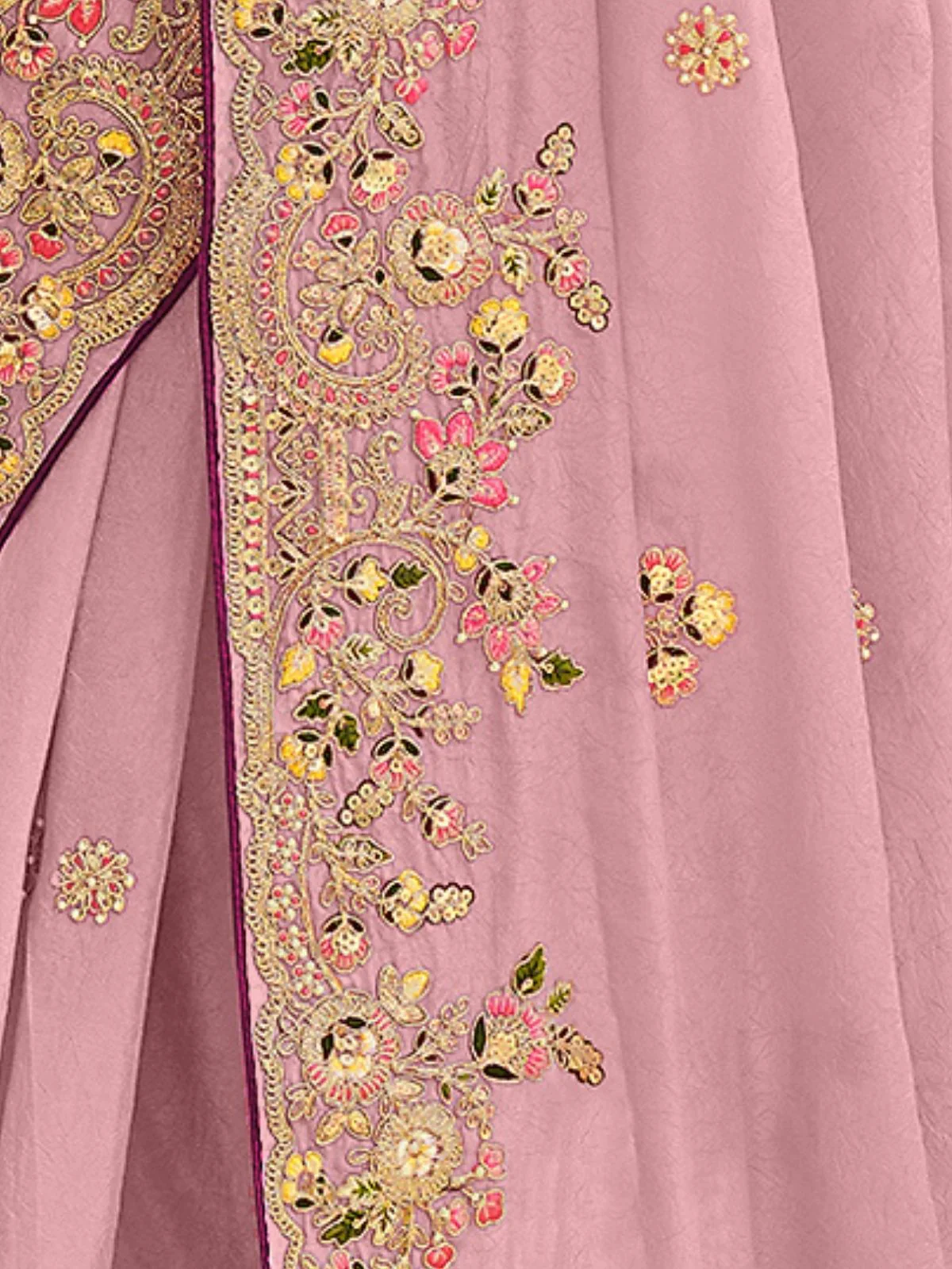 Odette Pink Georgette Embroidered Elegant Saree For Women - Image 4