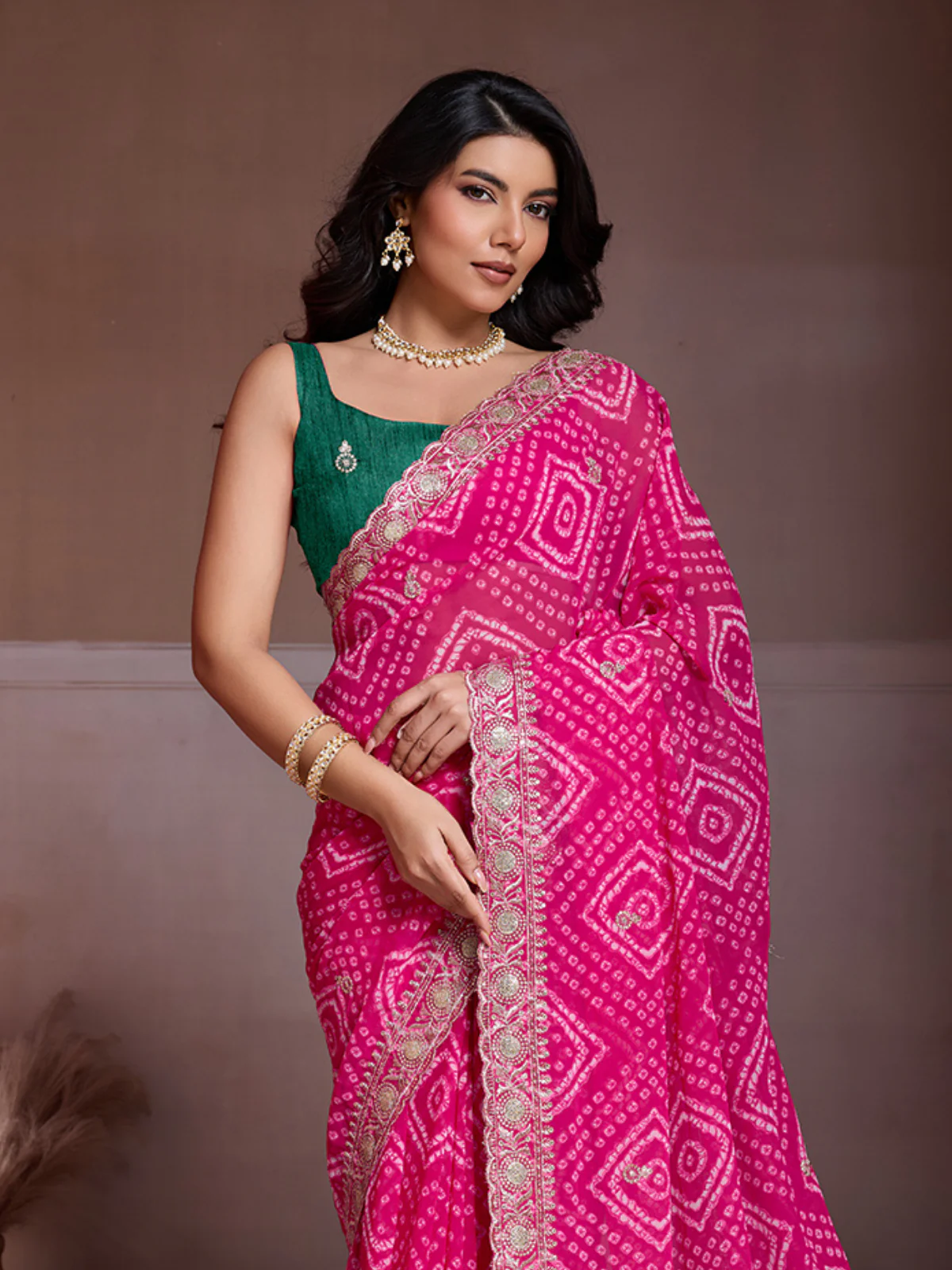 Odette Pink Georgette Embroidered Saree For Women - Image 4
