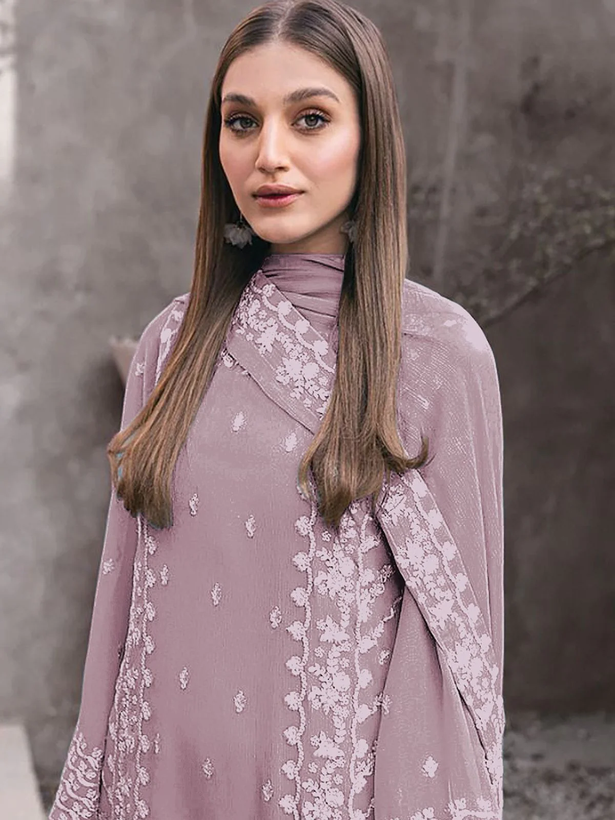 Odette Pink Georgette Embroidered Semi-Stitched Kurta Set For Women - Image 2