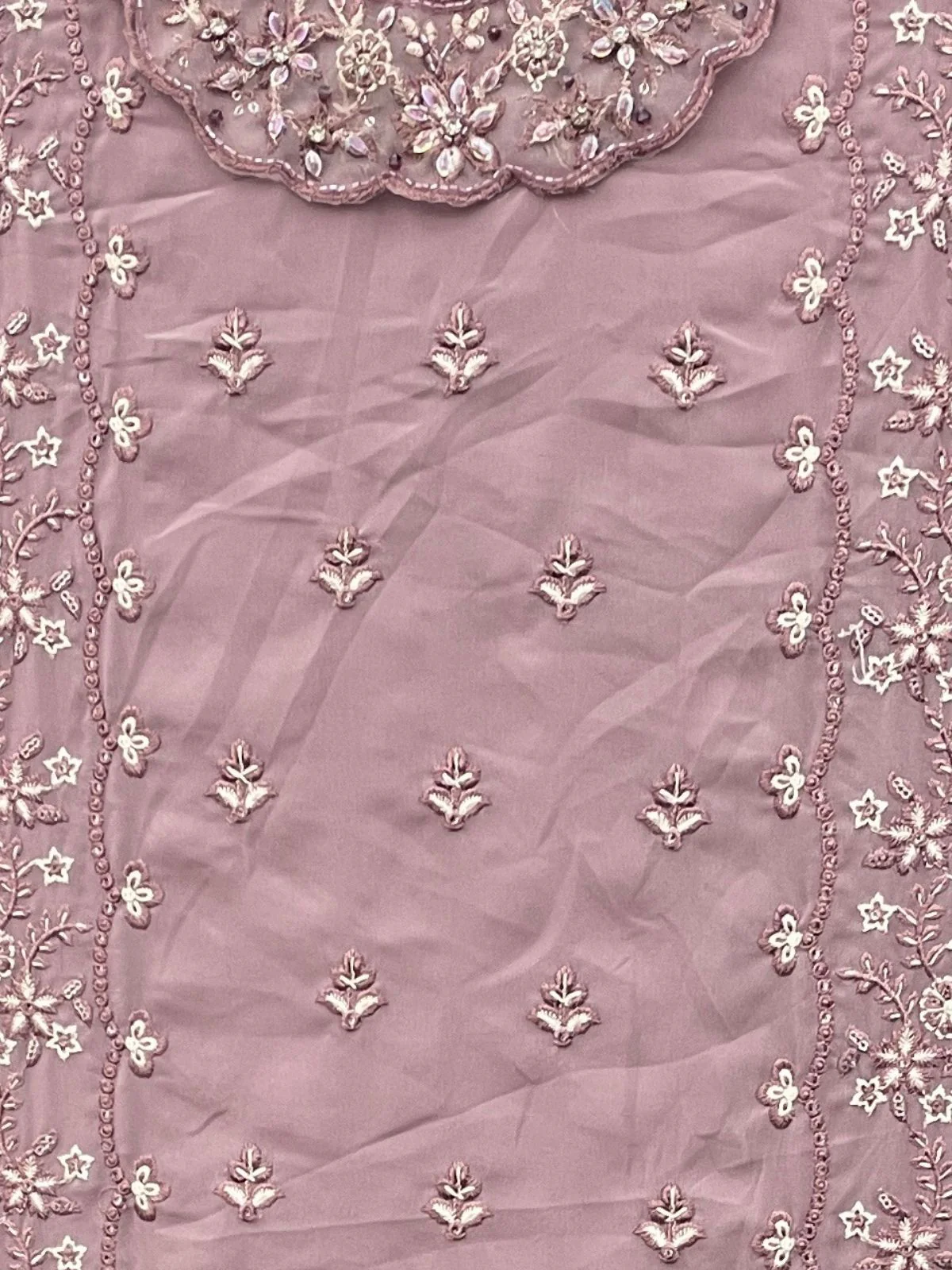 Odette Pink Georgette Embroidered Semi-Stitched Kurta Set For Women - Image 3
