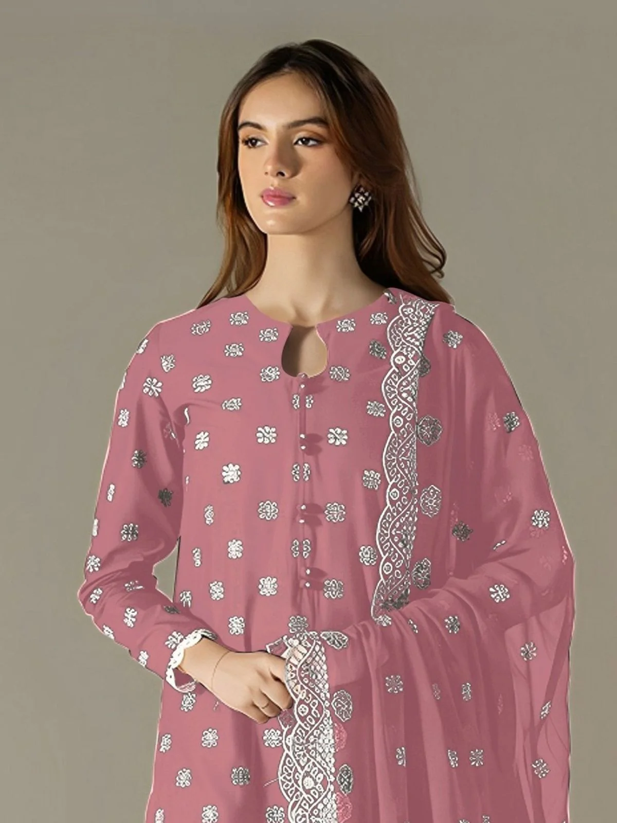 Odette Pink Georgette Embroidered Semi Stitched Kurta Set For Women - Image 2