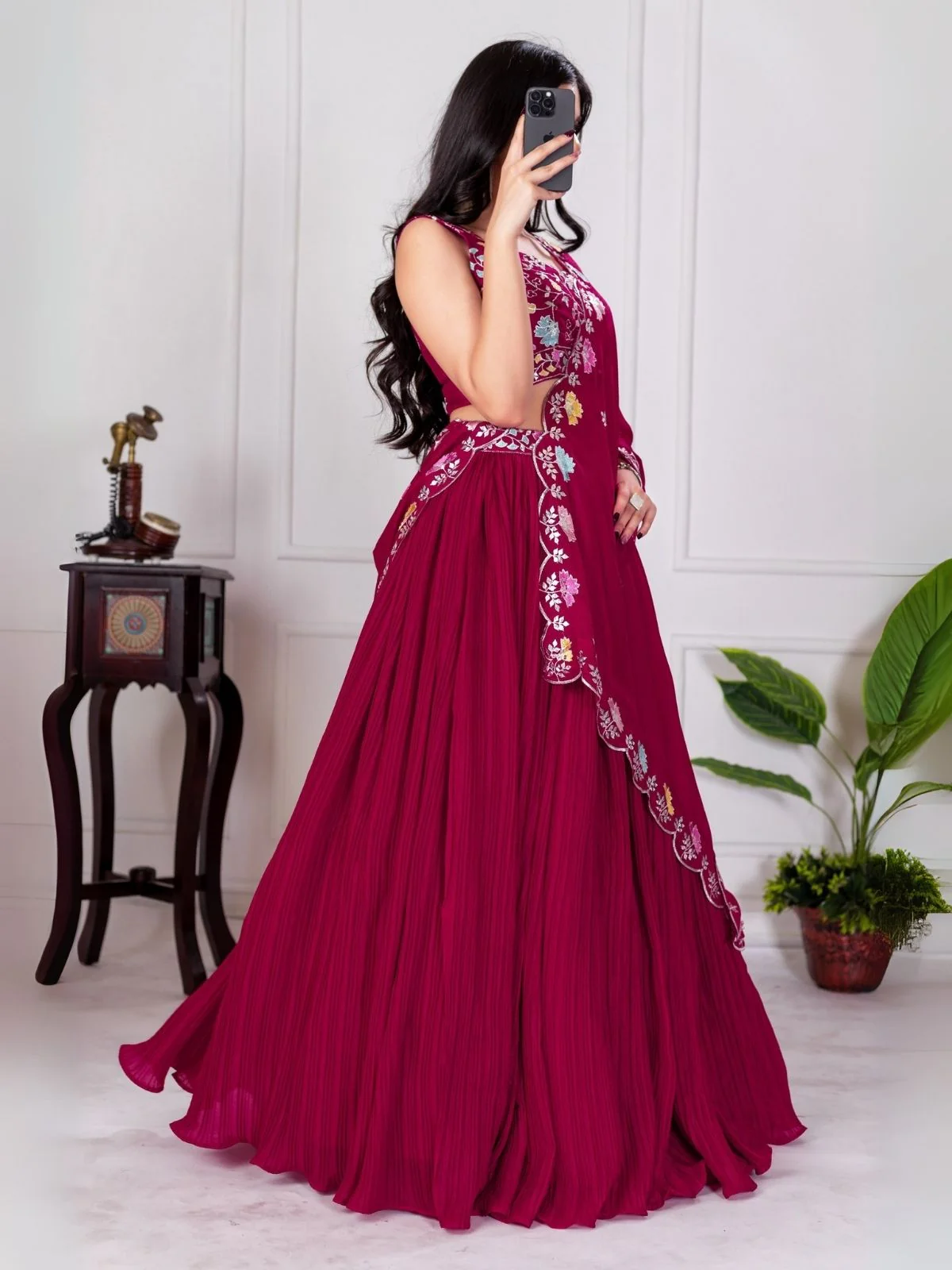 Odette Pink Georgette Embroidered Semi-Stitched lehenga For Women - Image 2