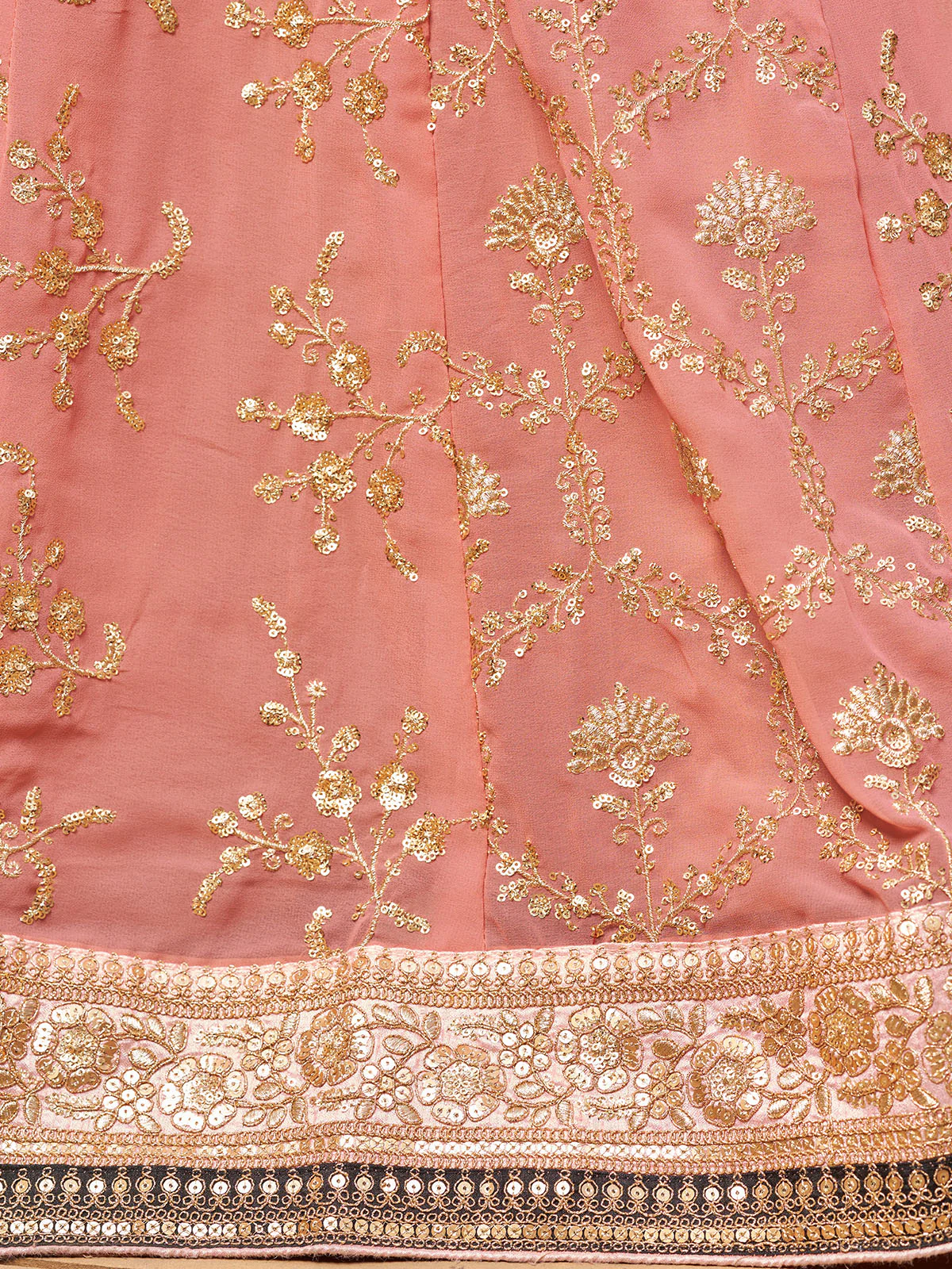 Odette Pink Georgette Embroidered Semi Stitched Lehenga With Unstitched Blouse For Women - Image 5