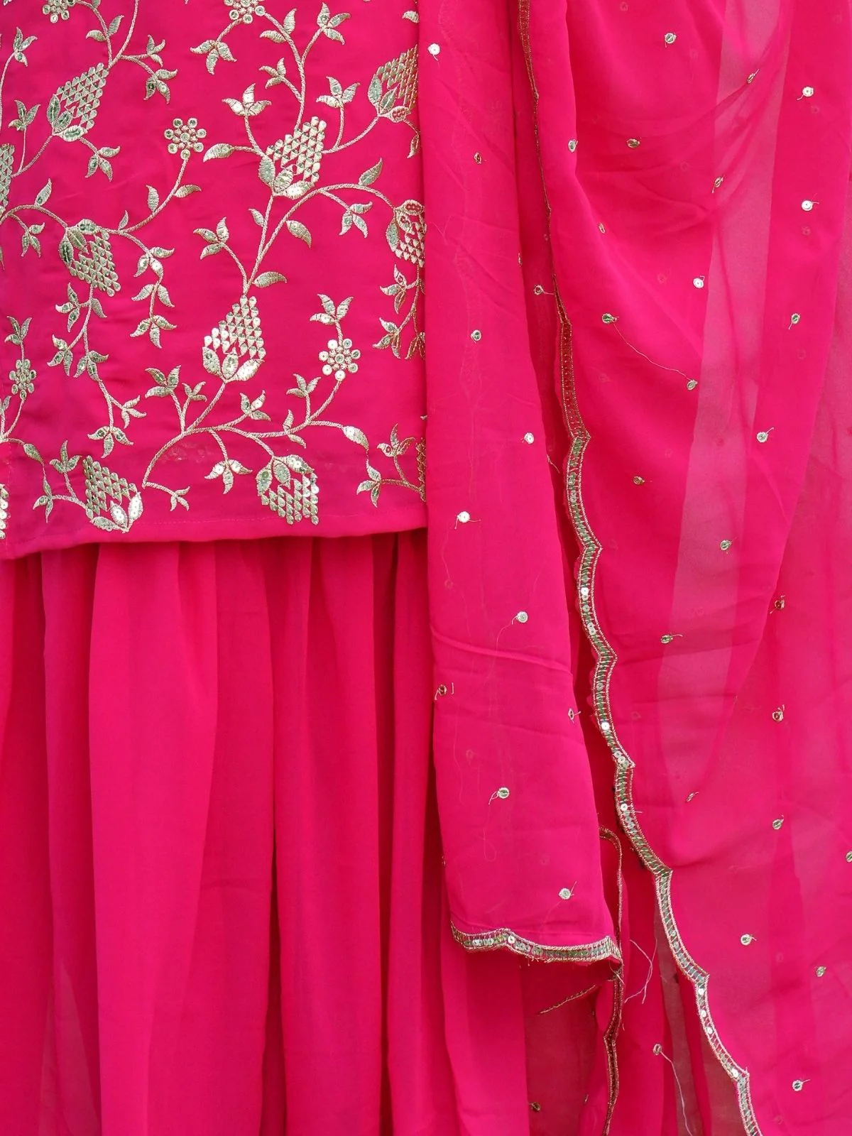 Odette Pink Georgette Embroidered Stitched Kurta Set For Women - Image 4