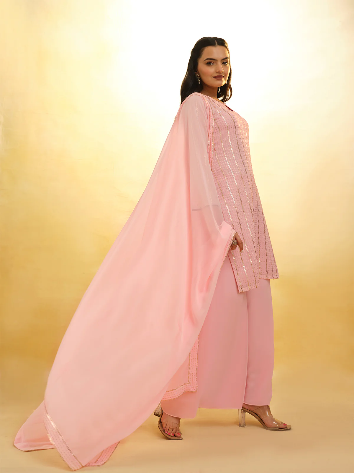 Odette Pink Georgette Embroidery Stitched Salwar Suit Set For Women - Image 3