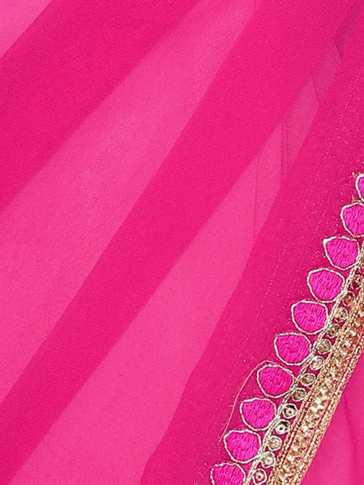Odette Pink Georgette Lace Work Saree With Unstitched Blouse For Women - Image 5