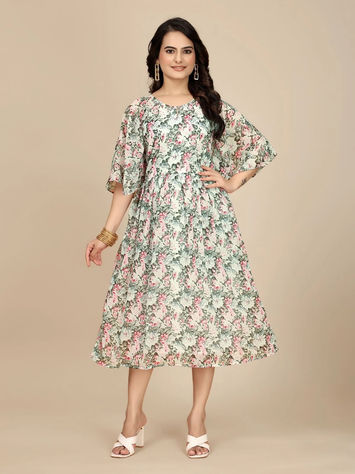Odette Pink Georgette Printed Dress For Women - Image 2