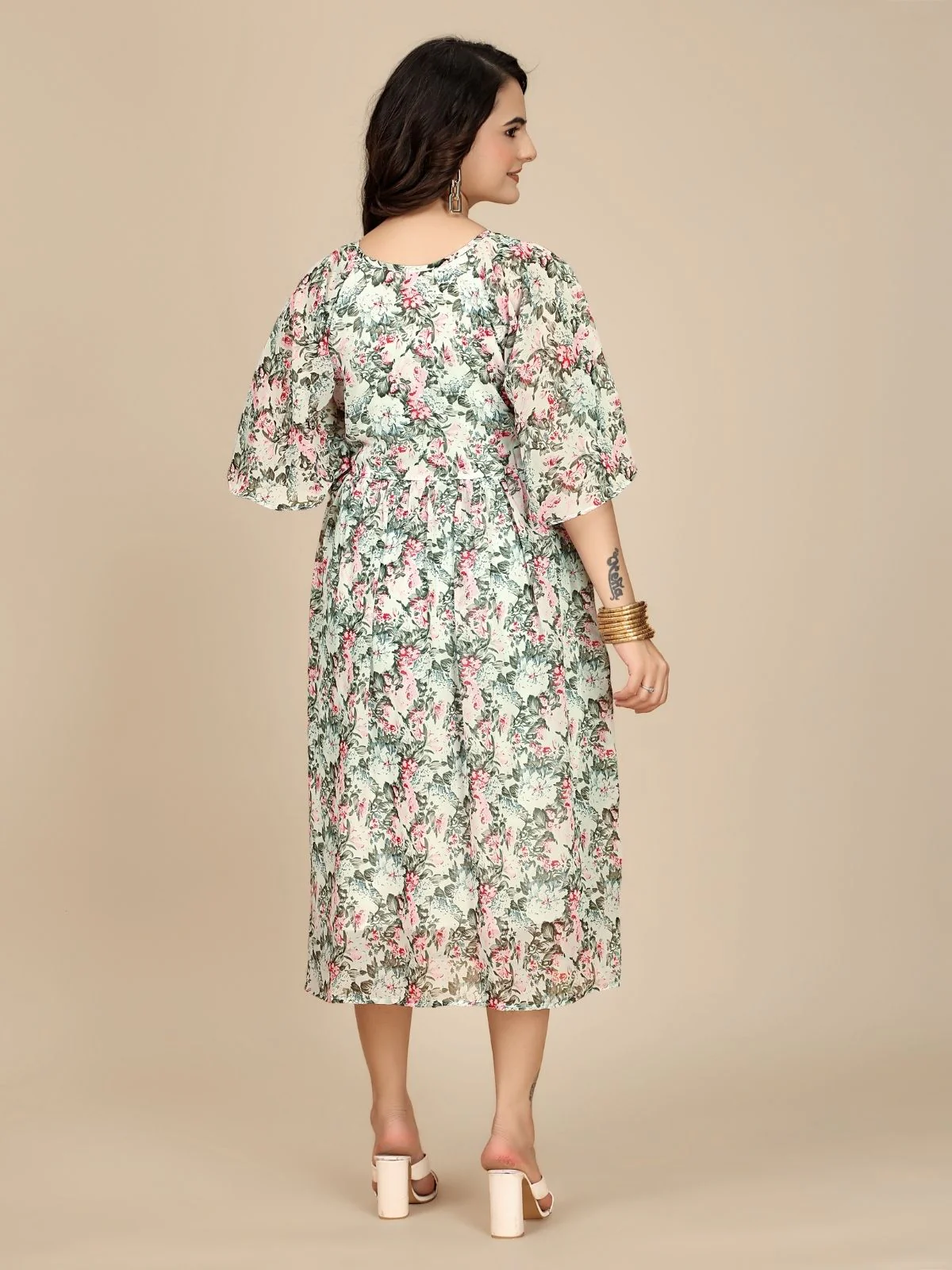 Odette Pink Georgette Printed Dress For Women - Image 4