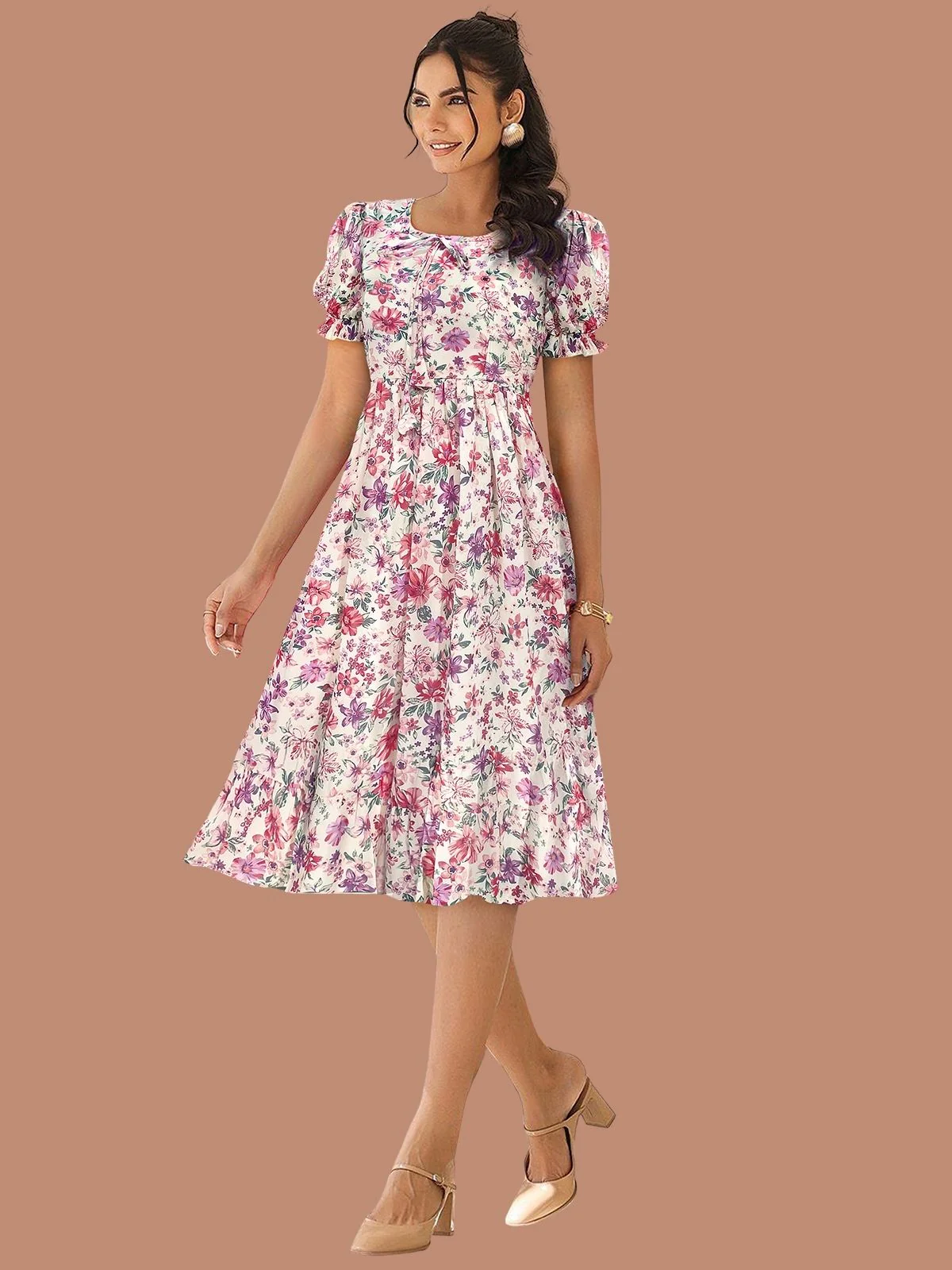 Odette Pink Georgette Printed Dress For Women - Image 2