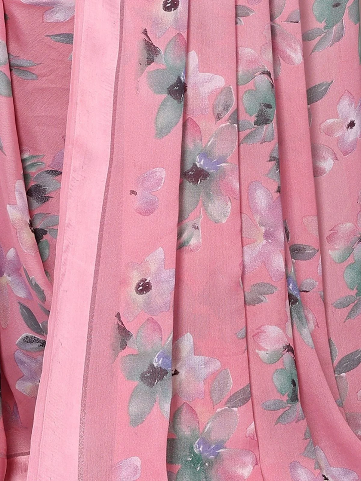 Odette Pink Georgette Printed Saree For Women - Image 5