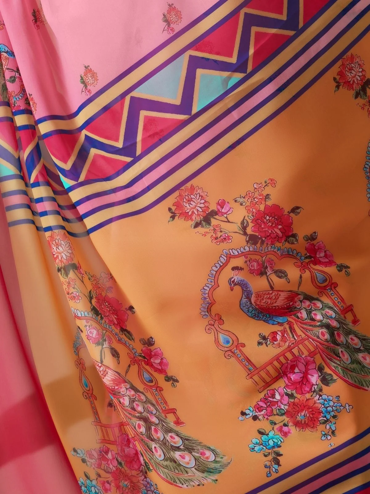 Odette Pink Georgette Printed Saree For Women - Image 5
