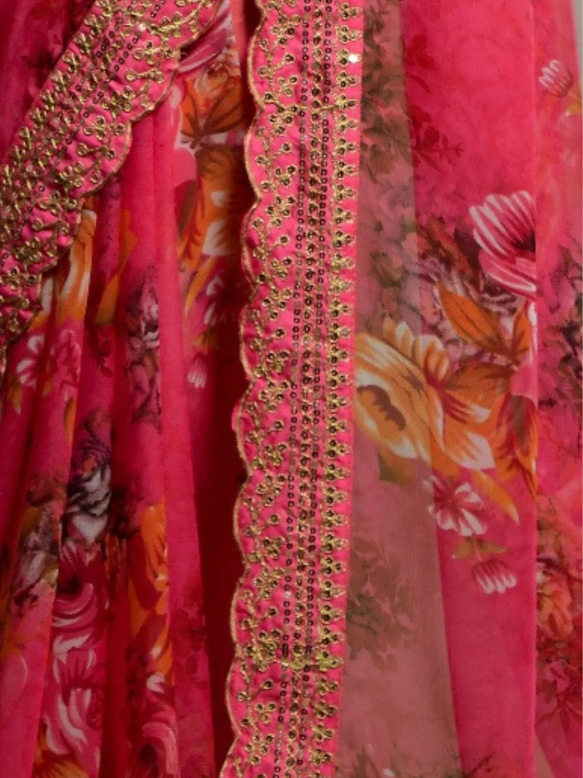 Odette Pink Georgette Printed Saree For Women - Image 3