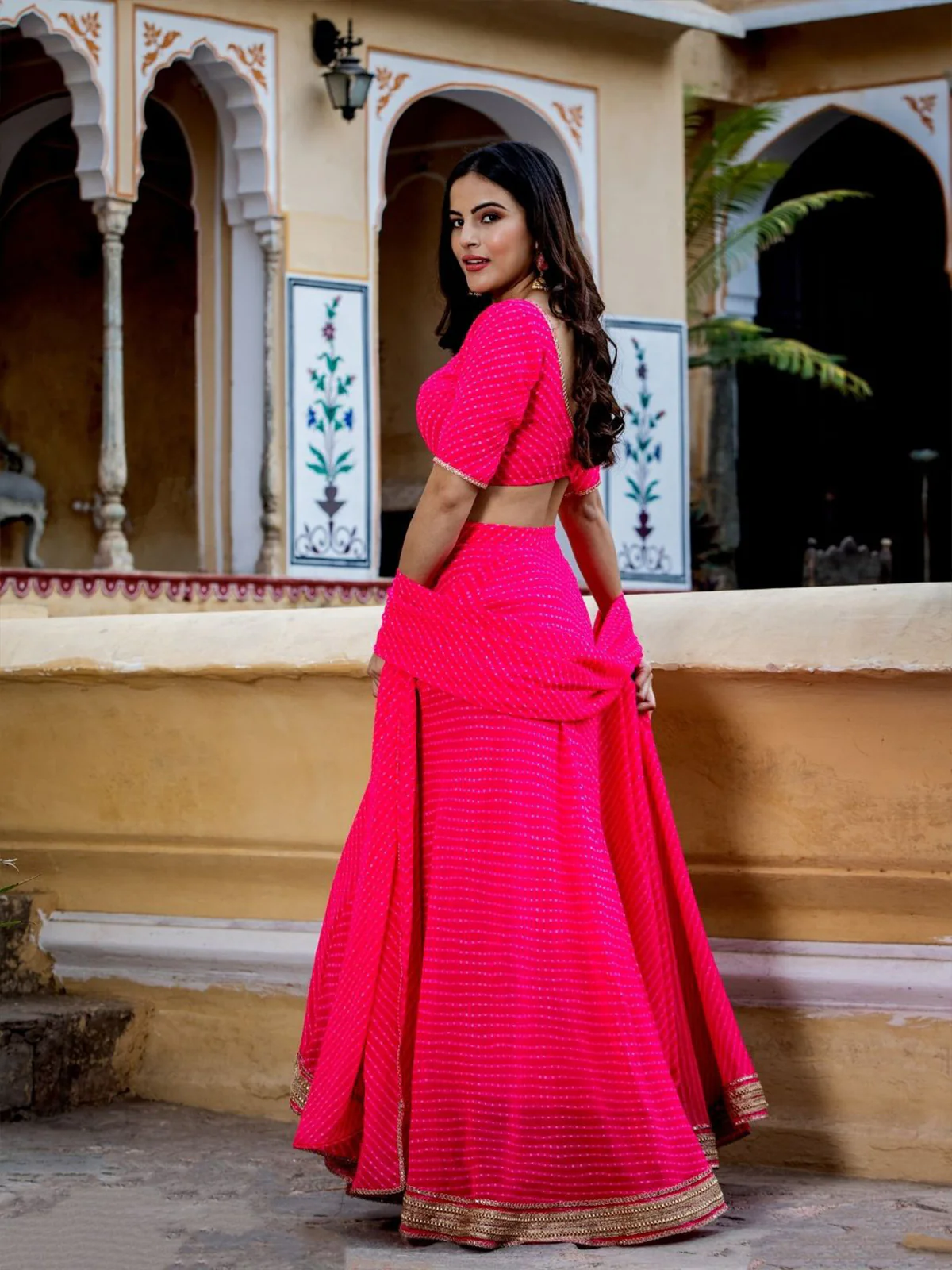 Odette Pink Georgette Printed Semi Stitched Lehenga With Unstitched Blouse For Women - Image 4