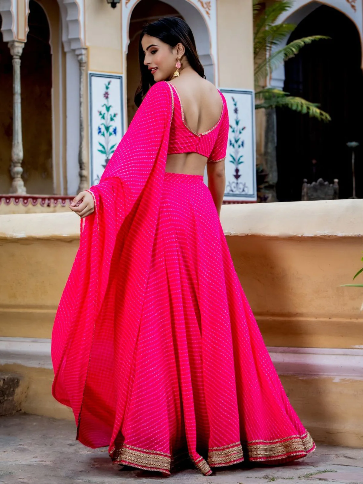 Odette Pink Georgette Printed Semi Stitched Lehenga With Unstitched Blouse For Women - Image 5