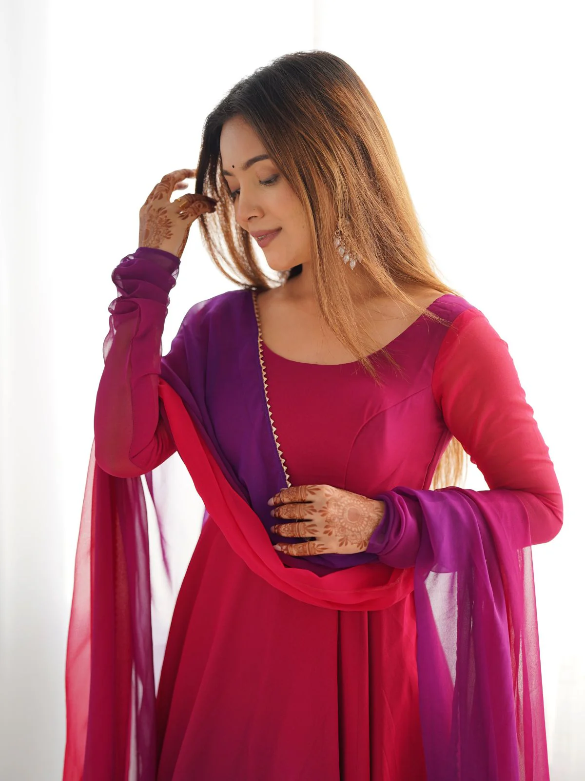 Odette Pink Georgette Printed Stitched Kurta Set For Women - Image 5