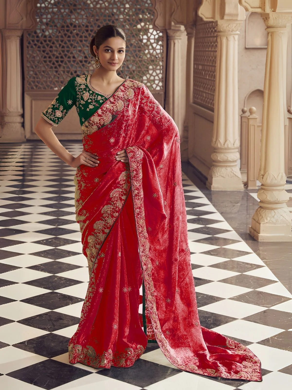 Odette Pink Jacquard Embroidered Elegant Saree For Women