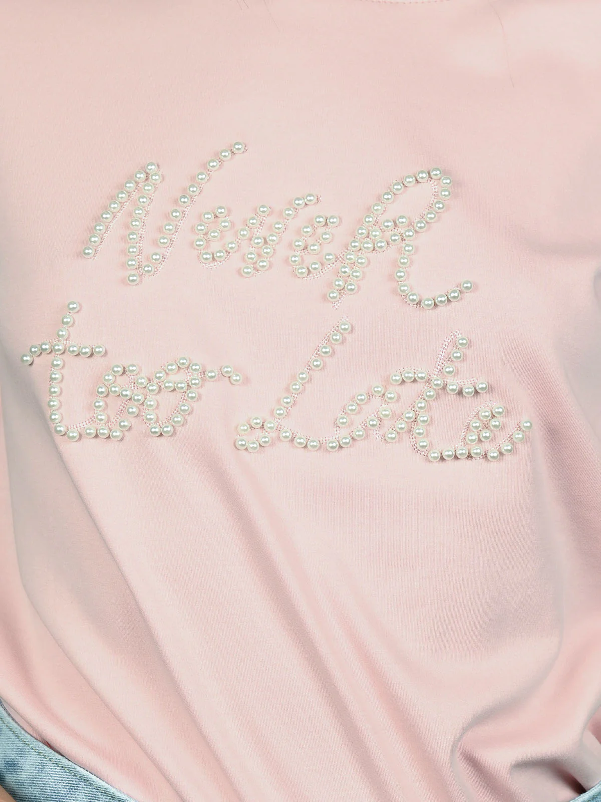 Odette Pink Jersey Cotton Beaded Top For Women - Image 4