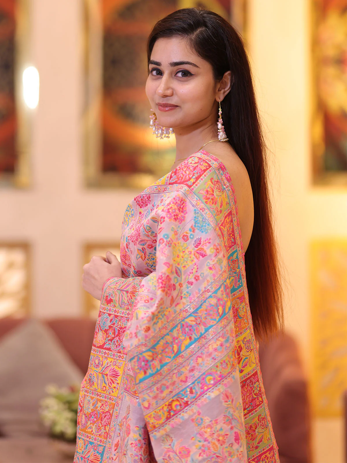 Odette Pink Kashmiri Handloom Woven Saree For Women - Image 4