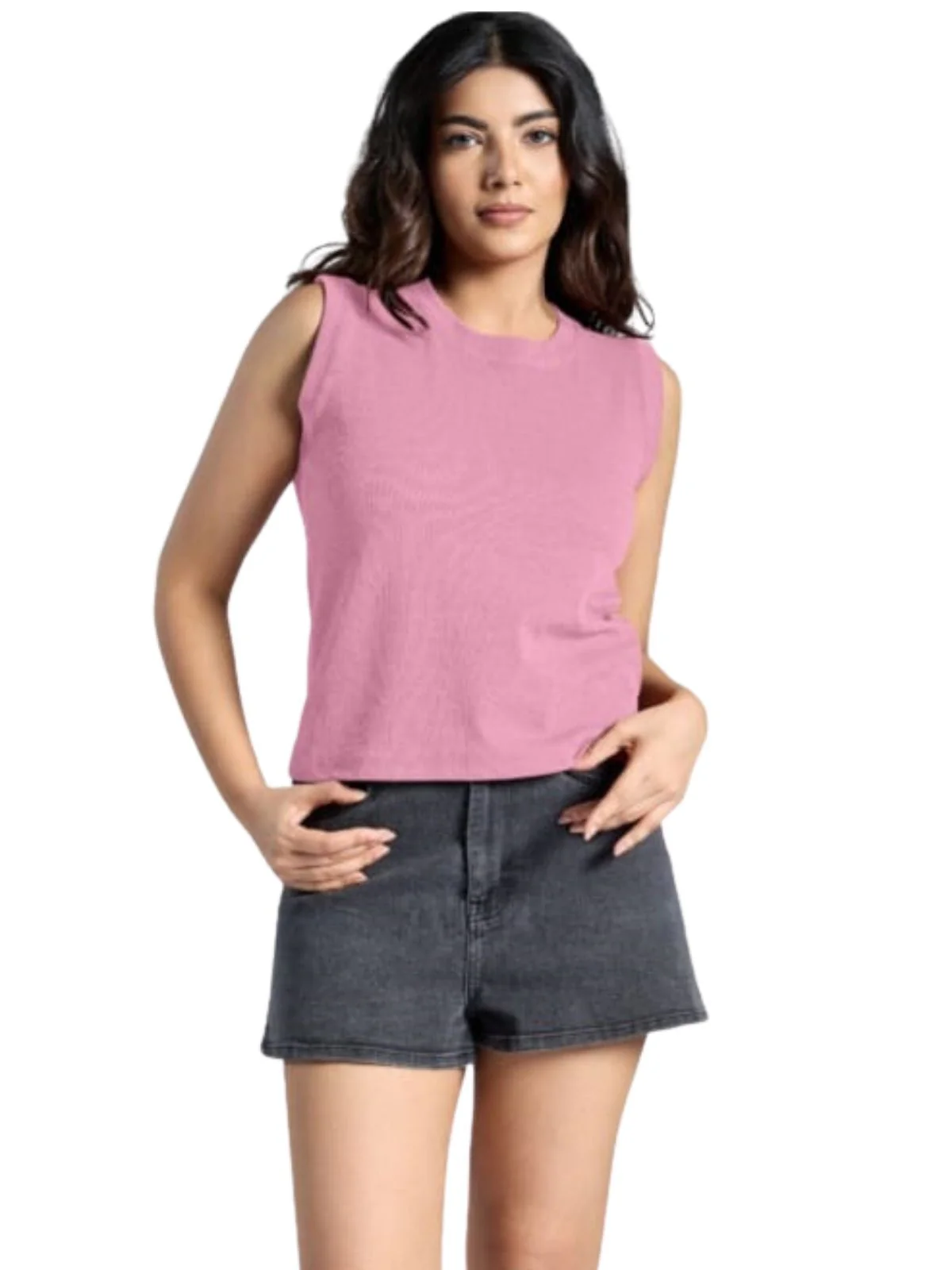 Odette Pink Knited Solid Top For Women - Image 2