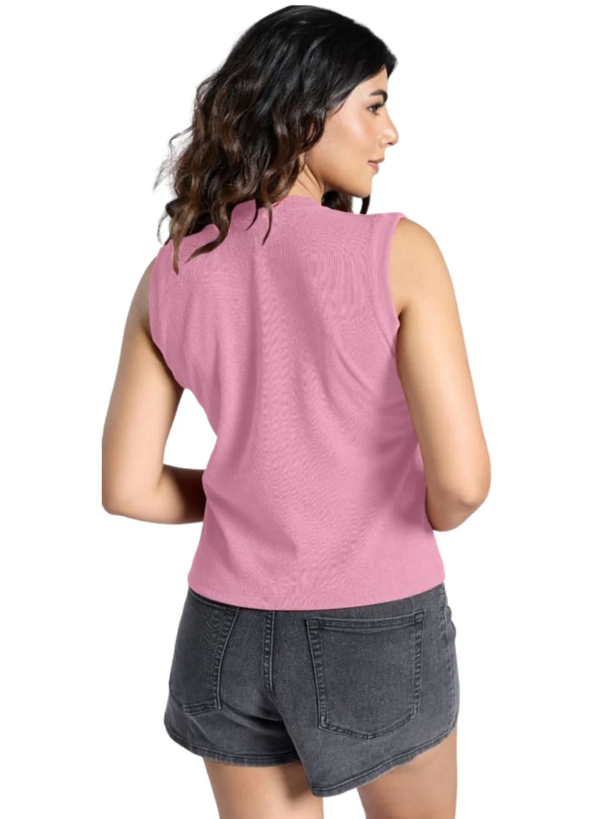 Odette Pink Knited Solid Top For Women - Image 3
