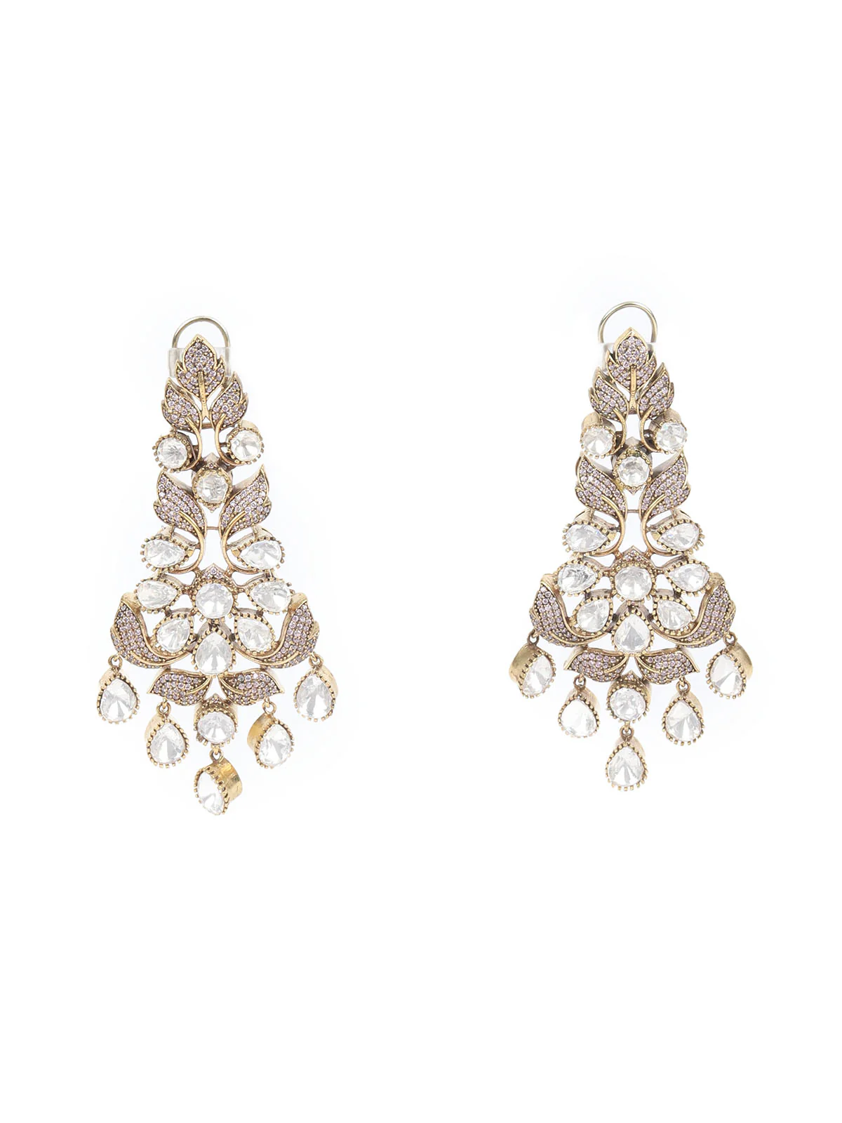 Odette Pink Kundan Gold Plated Dangler Earrings For Women - Image 3