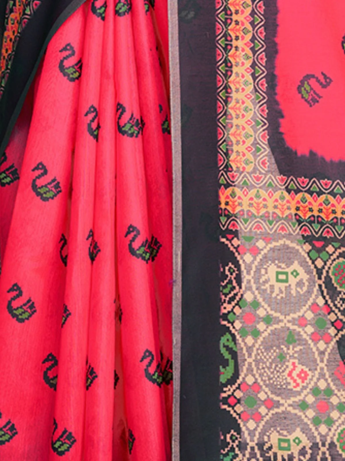Odette Pink Linen Printed Saree With Unstitched Blouse For Women - Image 4