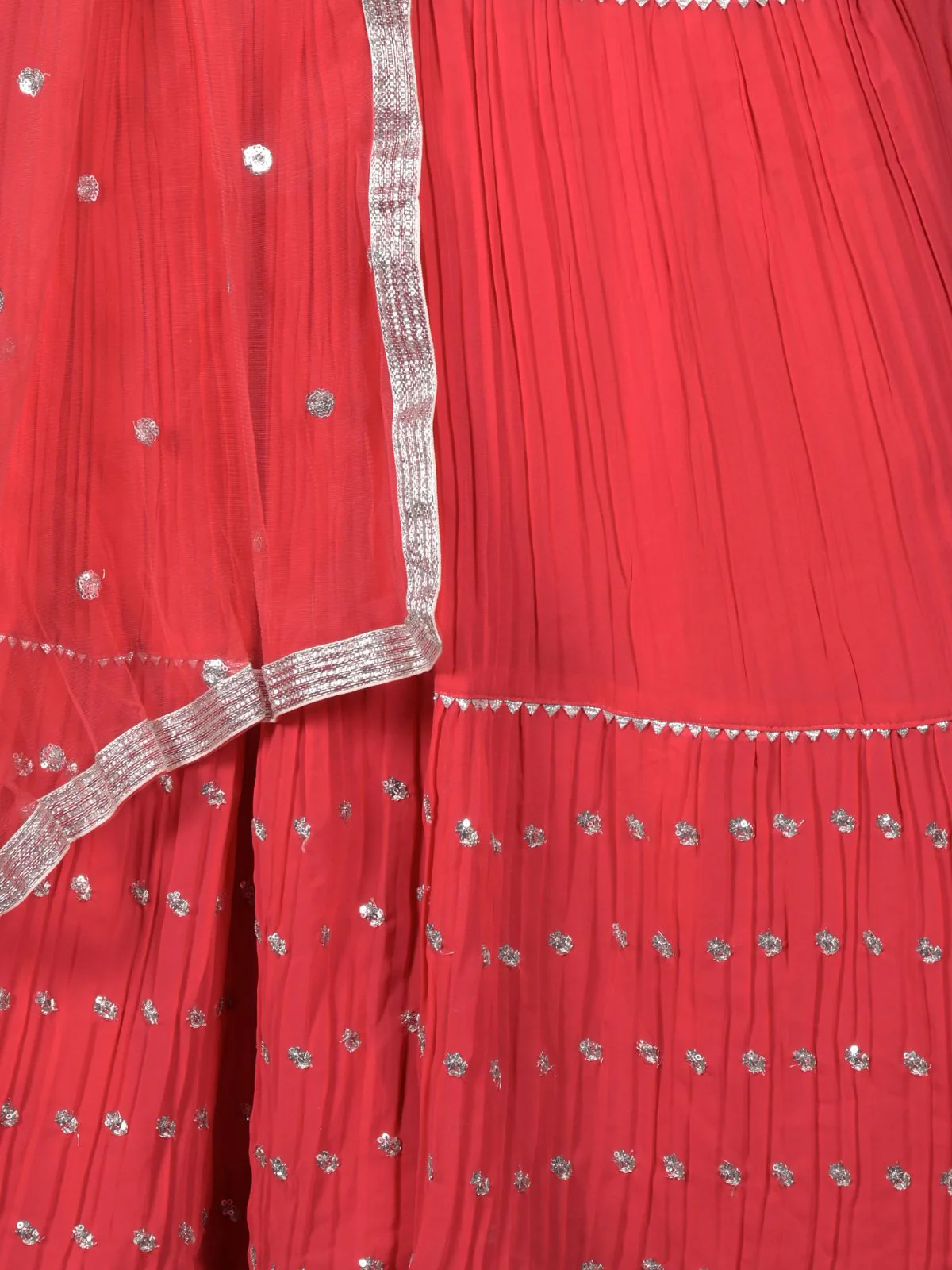Odette Pink Mirror and Sequins Embroidered Georgette Stitched Lehenga with Stitched Blouse for Women - Image 5