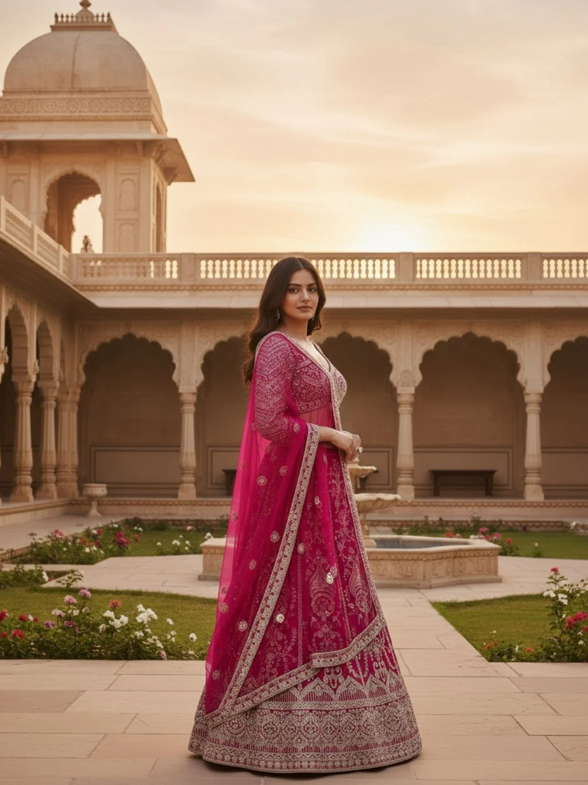 Odette Pink Net Embellished Semi Stitched Lehenga For Women - Image 2