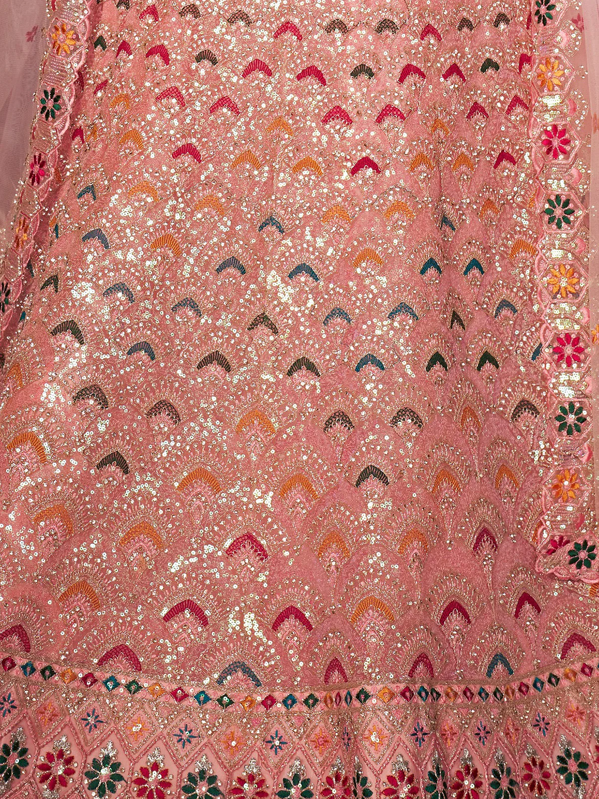 Odette Pink Net Embellished Semi Stitched Lehenga With Unstitched Blouse for Women - Image 5