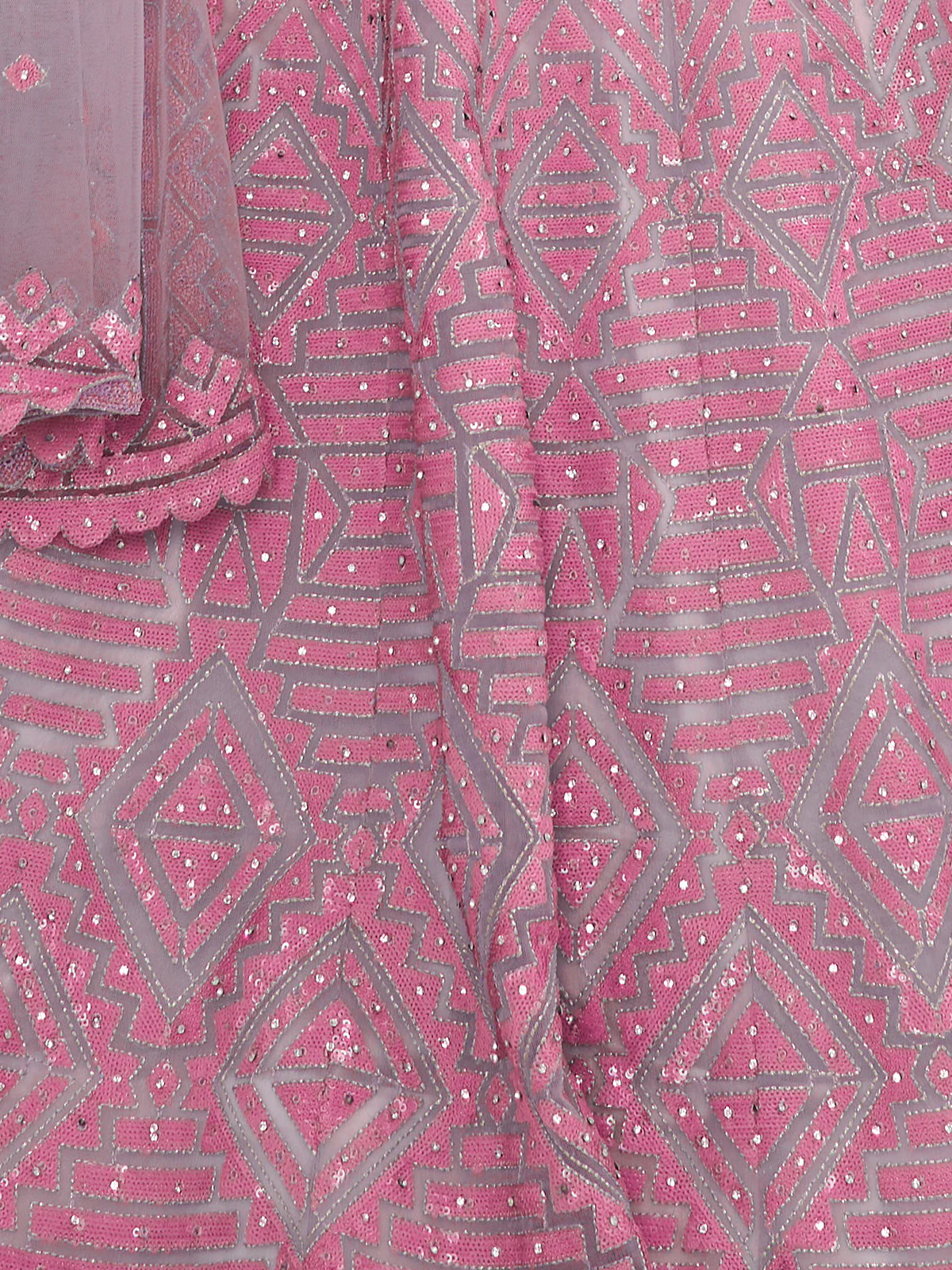 Odette Pink Net Embellished Semi Stitched Lehenga With Unstitched Blouse for Women - Image 5