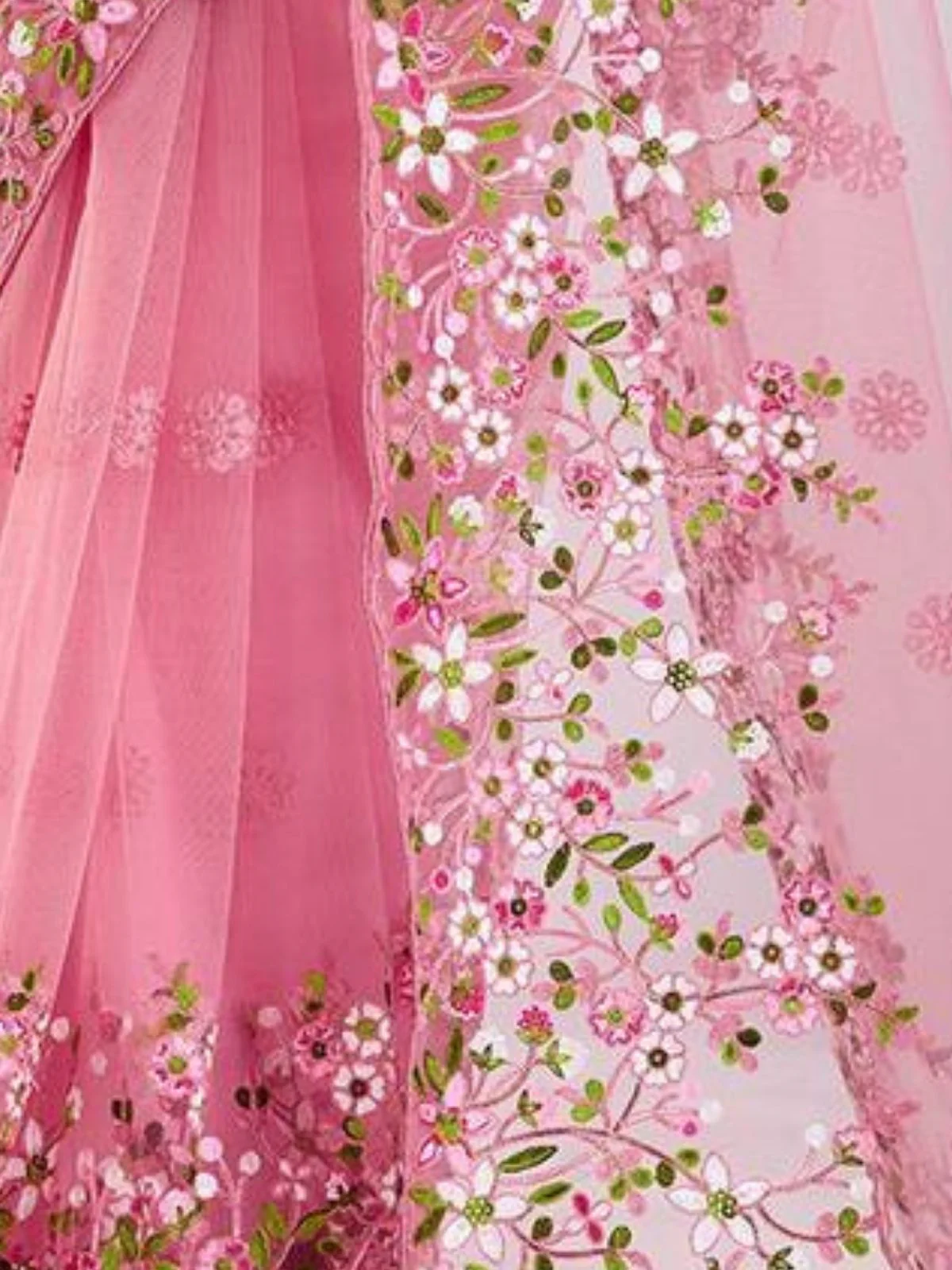 Odette Pink Net Embroidered Elegant Saree For Women - Image 3