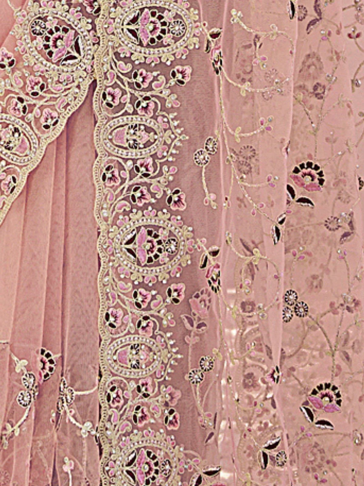 Odette Pink Net Embroidered Elegant Saree For Women - Image 4
