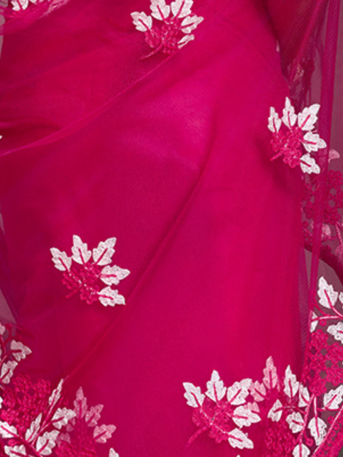 Odette Pink Net Embroidered Saree For Women - Image 5