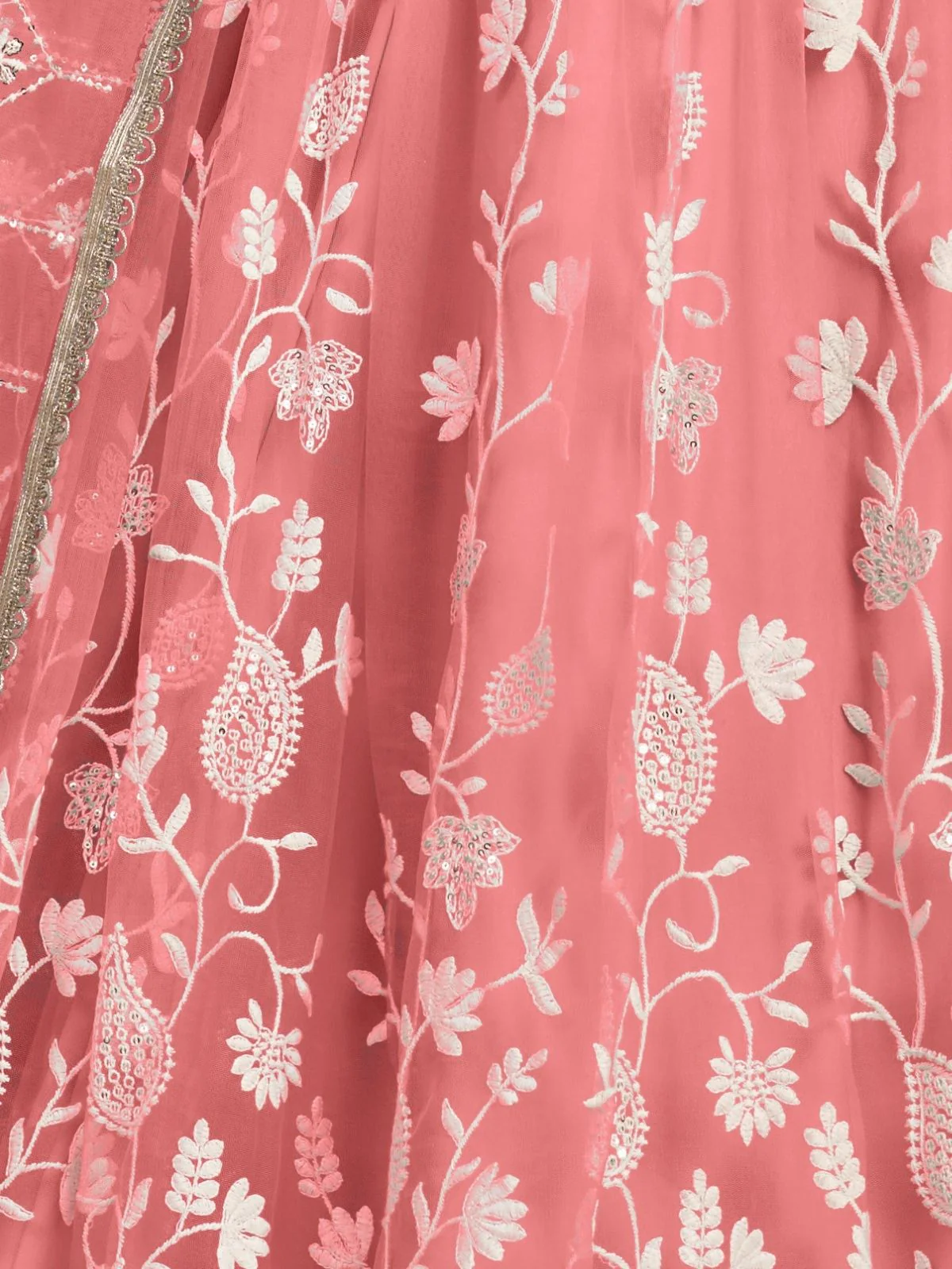 Odette Pink Net Embroidered Semi Stitched Lehenga For Women - Image 5