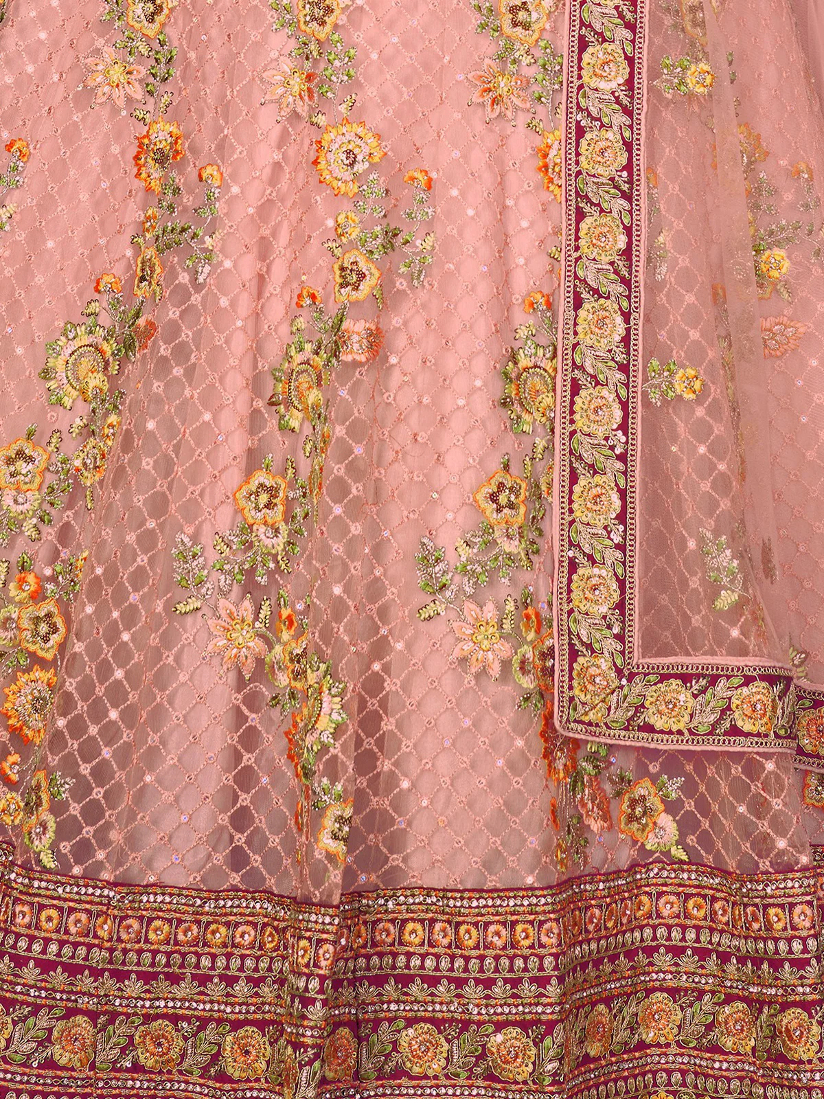 Odette Pink Net Embroidered Semi Stitched Lehenga With Unstitched Blouse for Women - Image 5