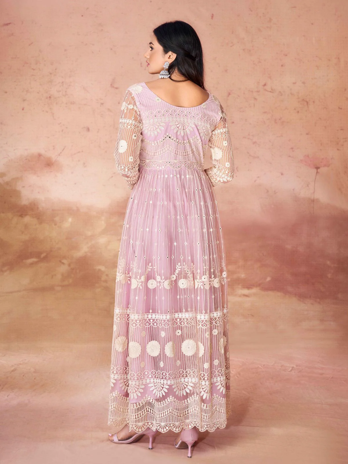 Odette Pink Net Embroidered Stitched Gown For Women - Image 4