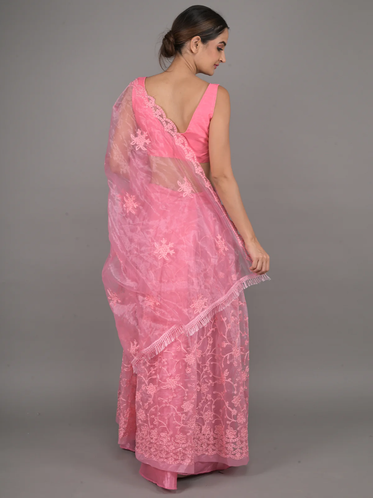 Odette Pink Net Semi Stitched Lehenga With Unstitched Blouse For Women - Image 3