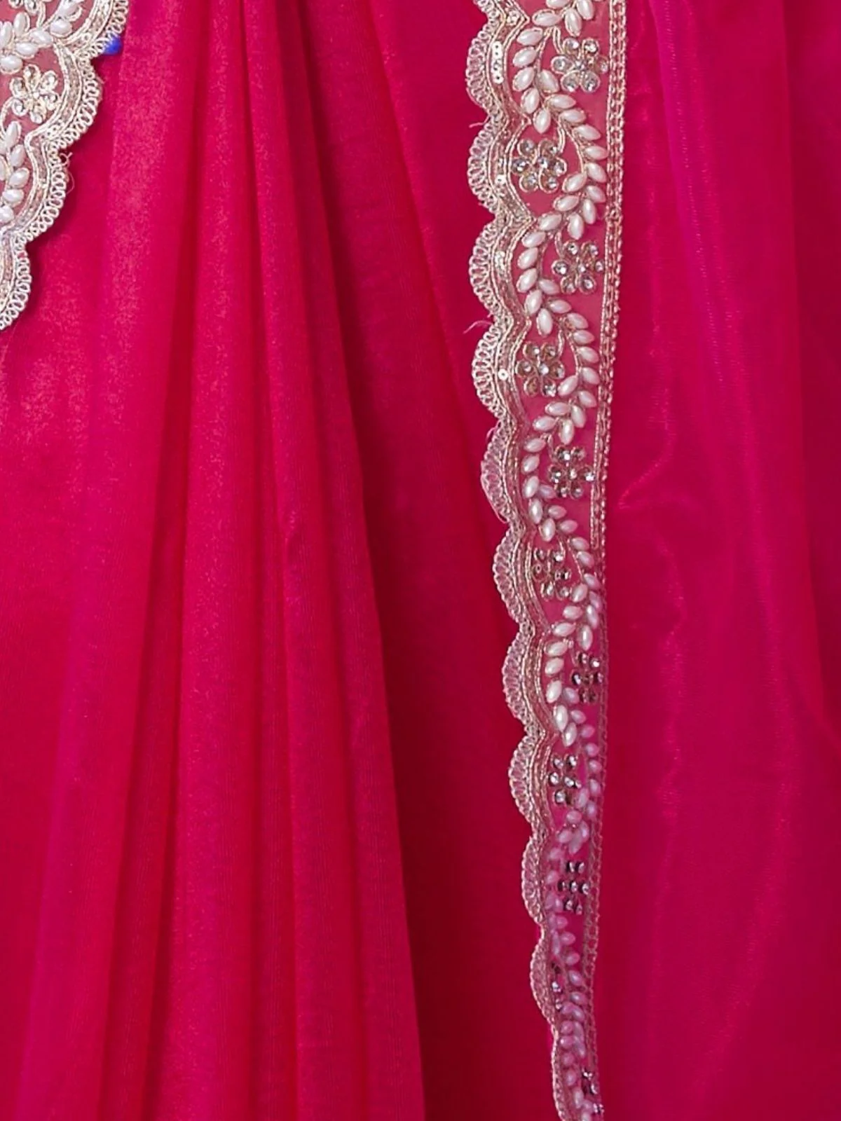 Odette Pink Net Lace Work Saree With Unstitched Blouse For Women - Image 6
