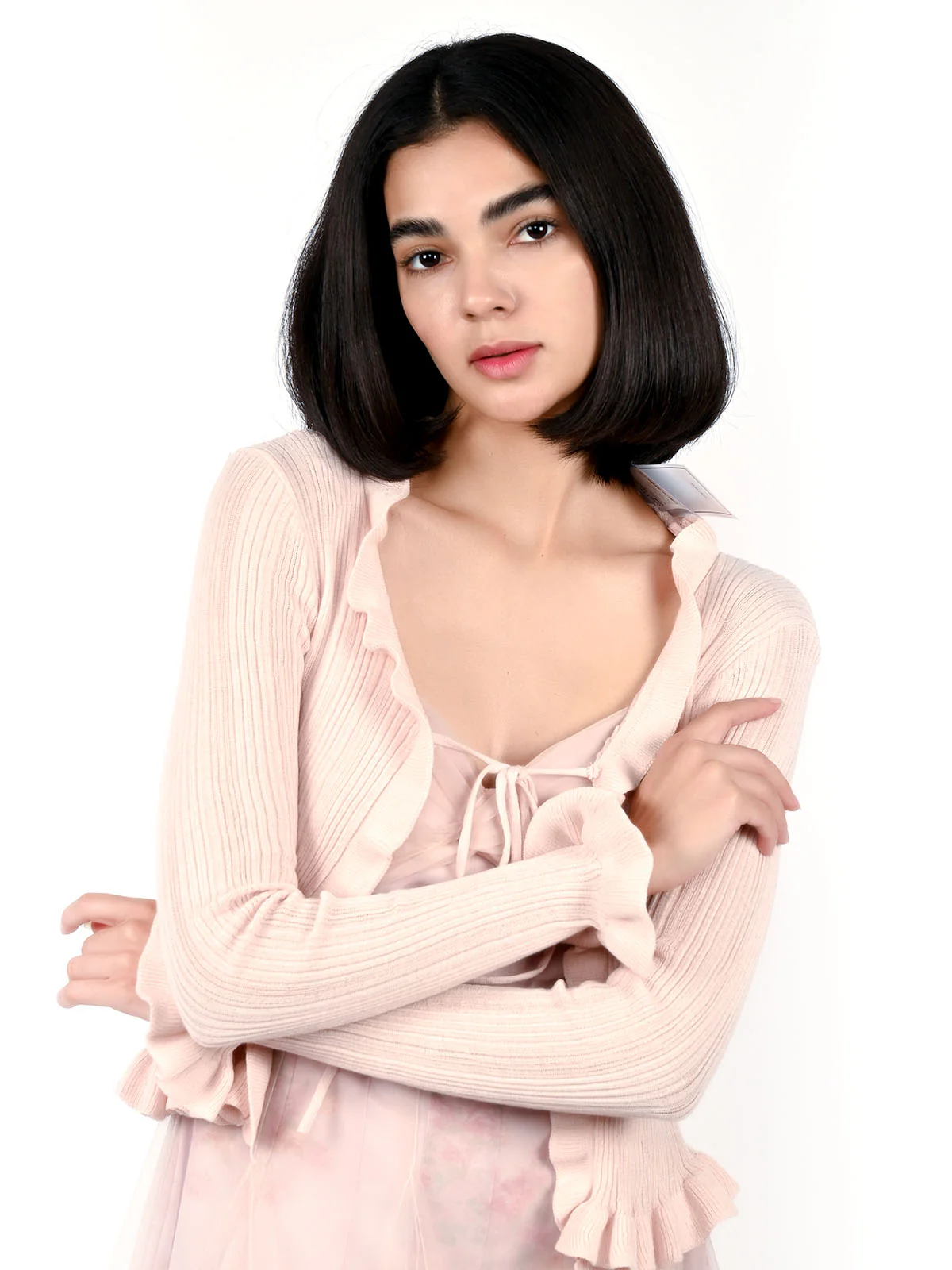 Odette Pink Net Printed And Bow Design Dress For Women - Image 6
