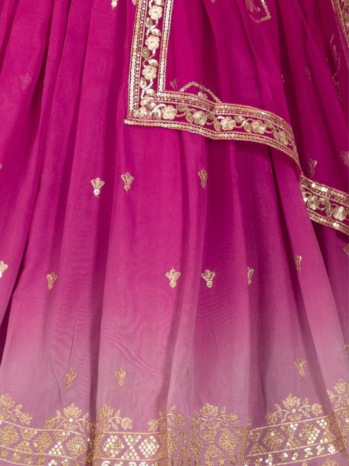 Odette Pink Ombre Silk Blend Embroidered Semi-Stitched lehenga For Women - Image 4
