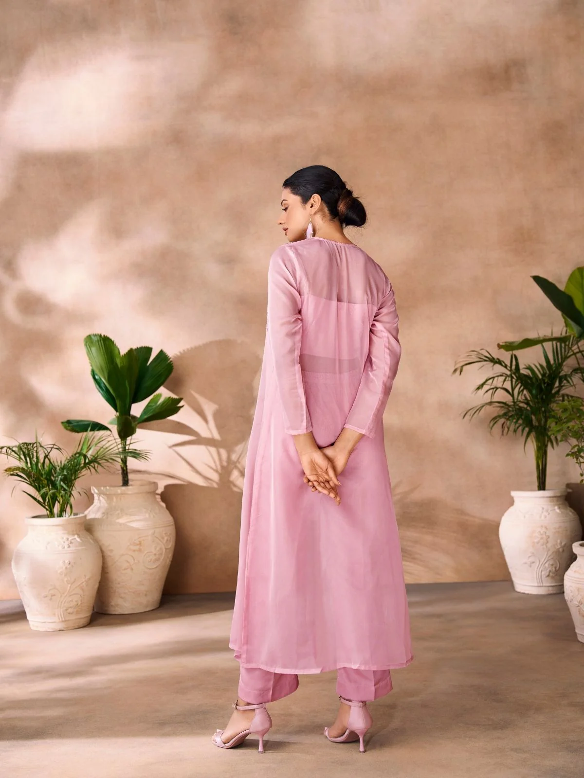 Odette Pink Organza Embellished Co-Ord Set For Women - Image 2