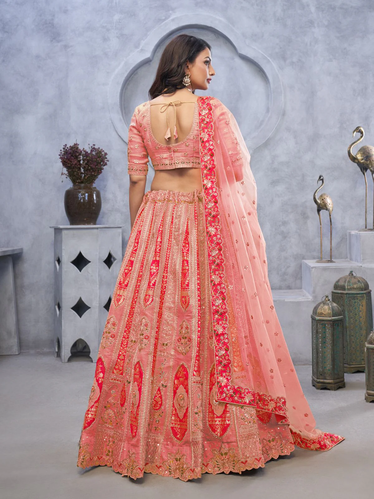 Odette Pink Organza Embellished Semi-Stitched Lehenga With Unstitched Blouse For Women - Image 4