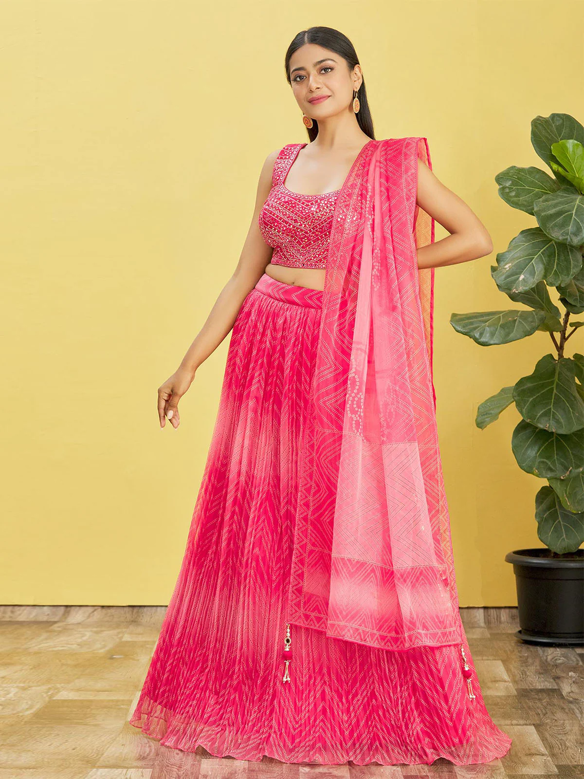 Odette Pink Organza Embellished Semi Stitched Lehenga With Unstitched Blouse For Women - Image 2