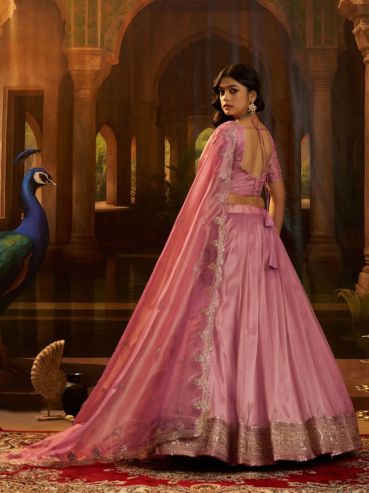 Odette Pink Organza Embroidered Lehenga For Women - Image 3