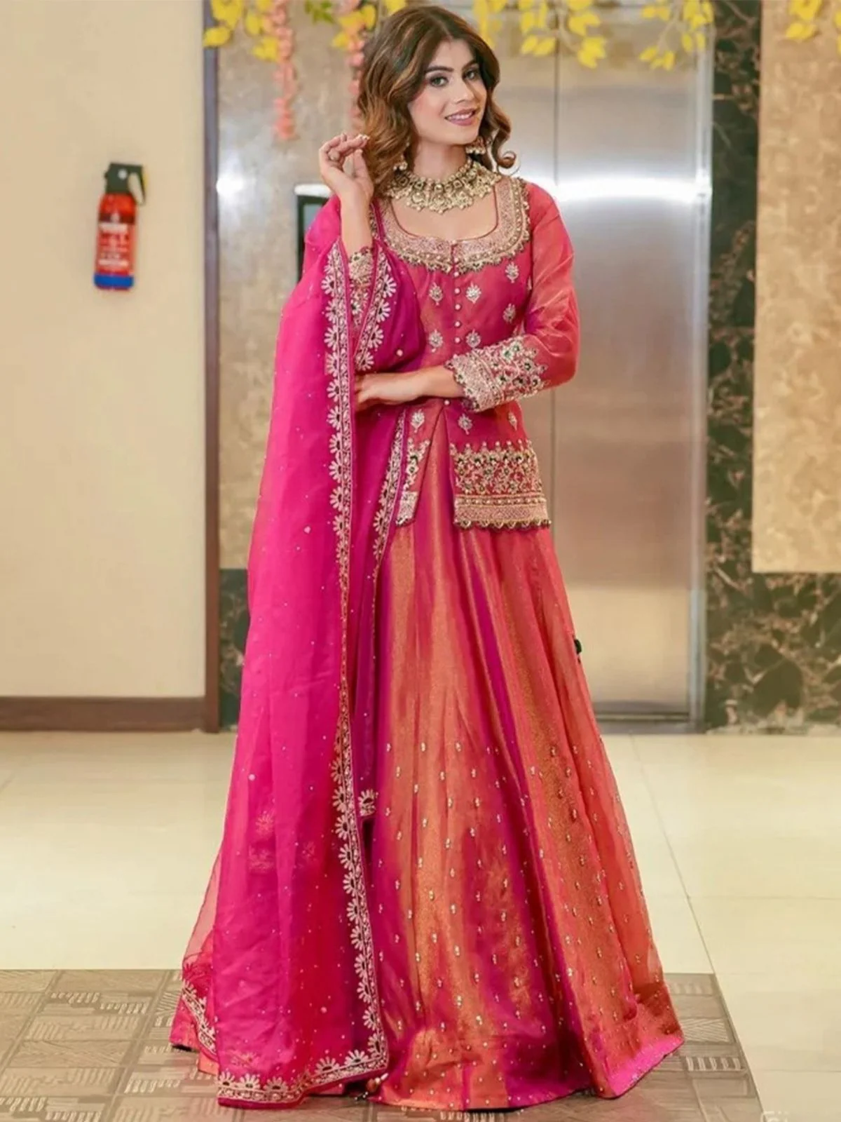 Odette Pink Organza Embroidered Lehenga For Women