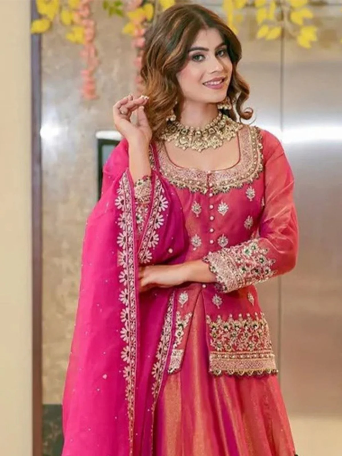 Odette Pink Organza Embroidered Lehenga For Women - Image 3