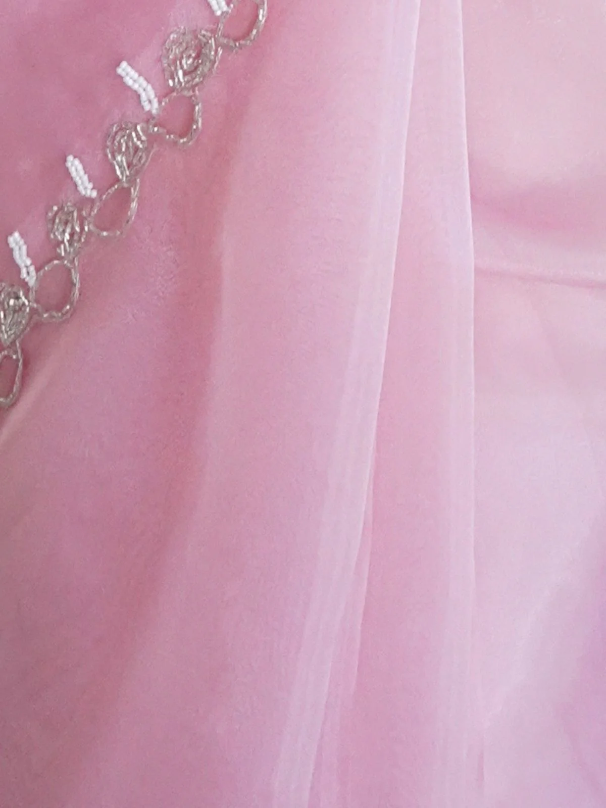 Odette Pink Organza Embroidered Saree With Unstitched Blouse For Women - Image 5