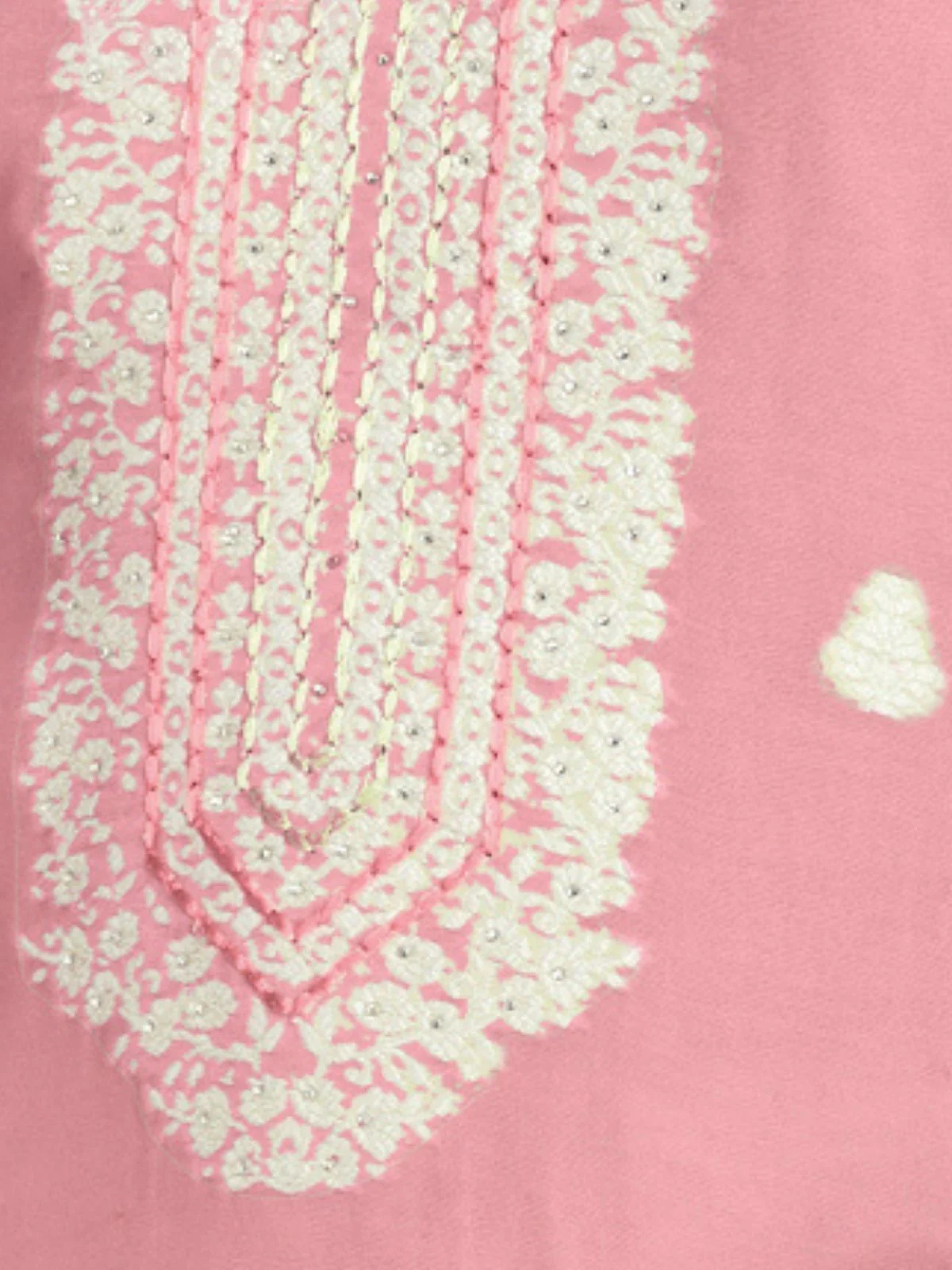 Odette Pink Organza Embroidered Semi-Stitched Kurta Set For Women - Image 3