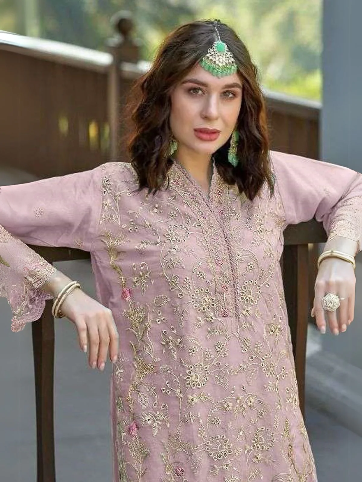 Odette Pink Organza  Embroidered Semi-Stitched Kurta Set For Women - Image 2